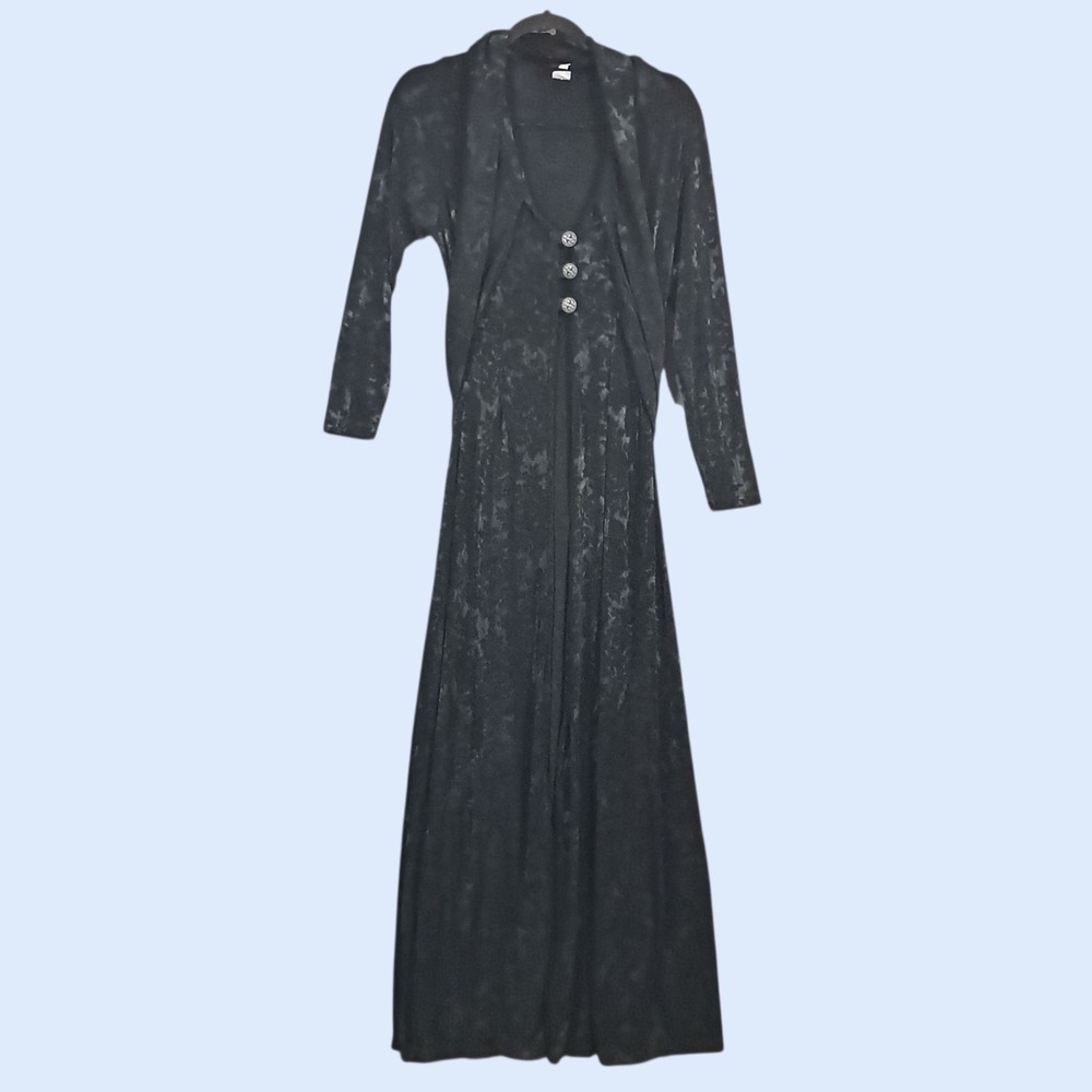 Vintage Helios Long Jacket Small Y2K Steampunk Goth Burnout Floral Witchy Slinky